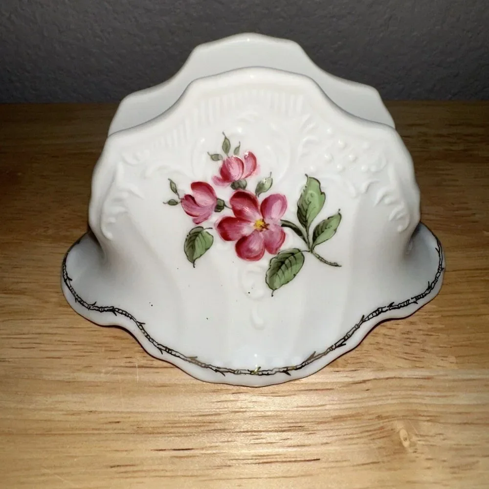 vintage porcelain napkin holder Hand Painted